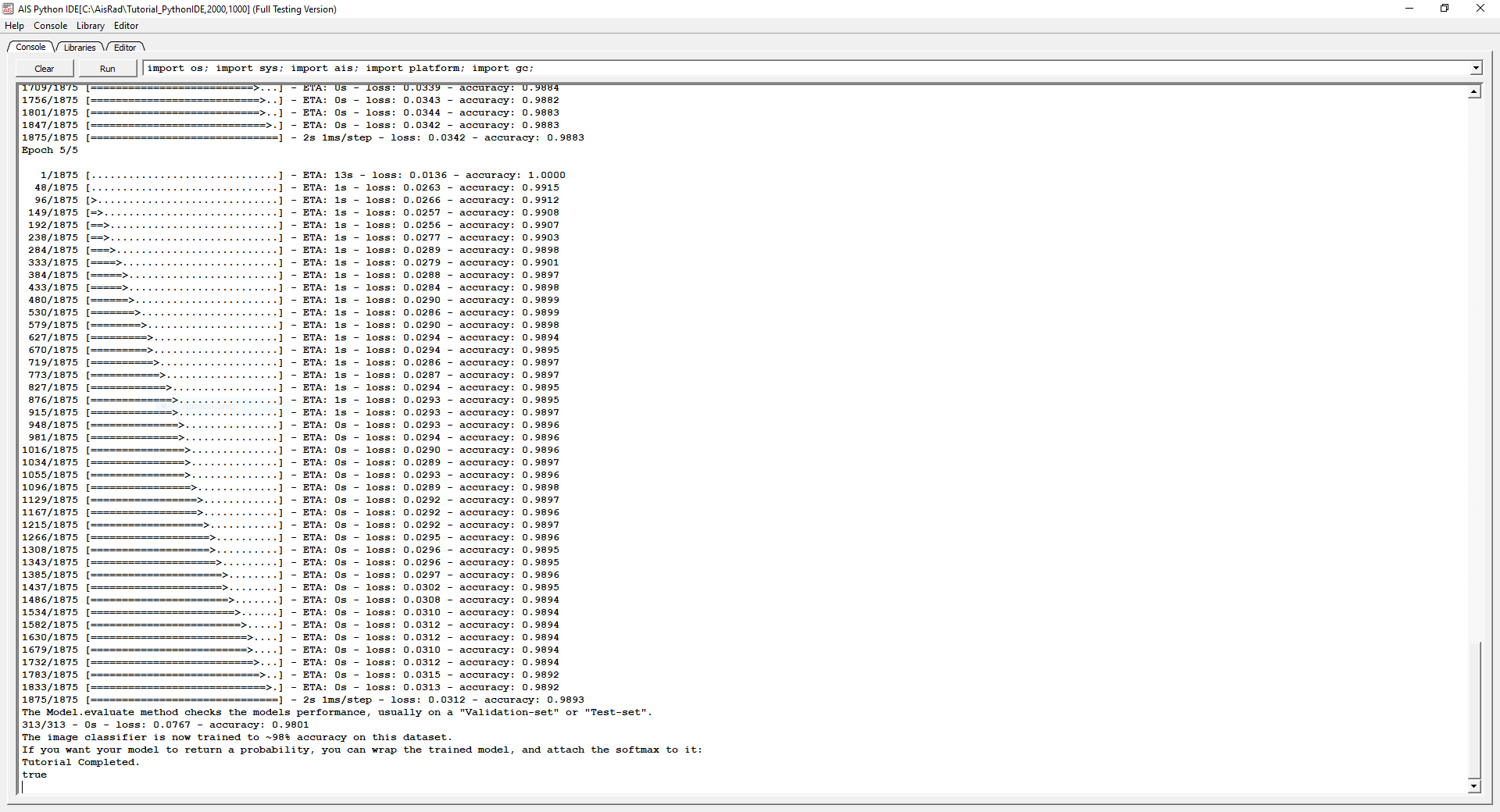 Python IDE Console Tab